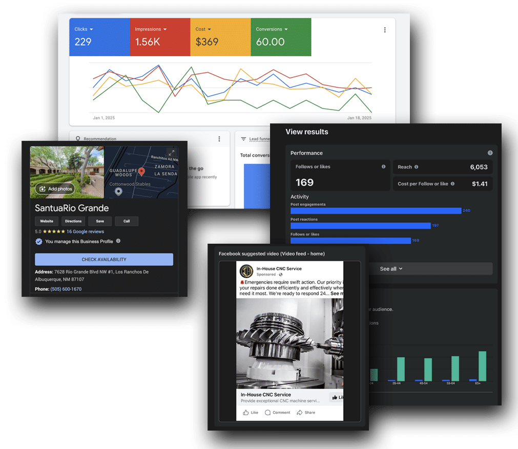 image showing digital marketing services dashboard, gmb and more