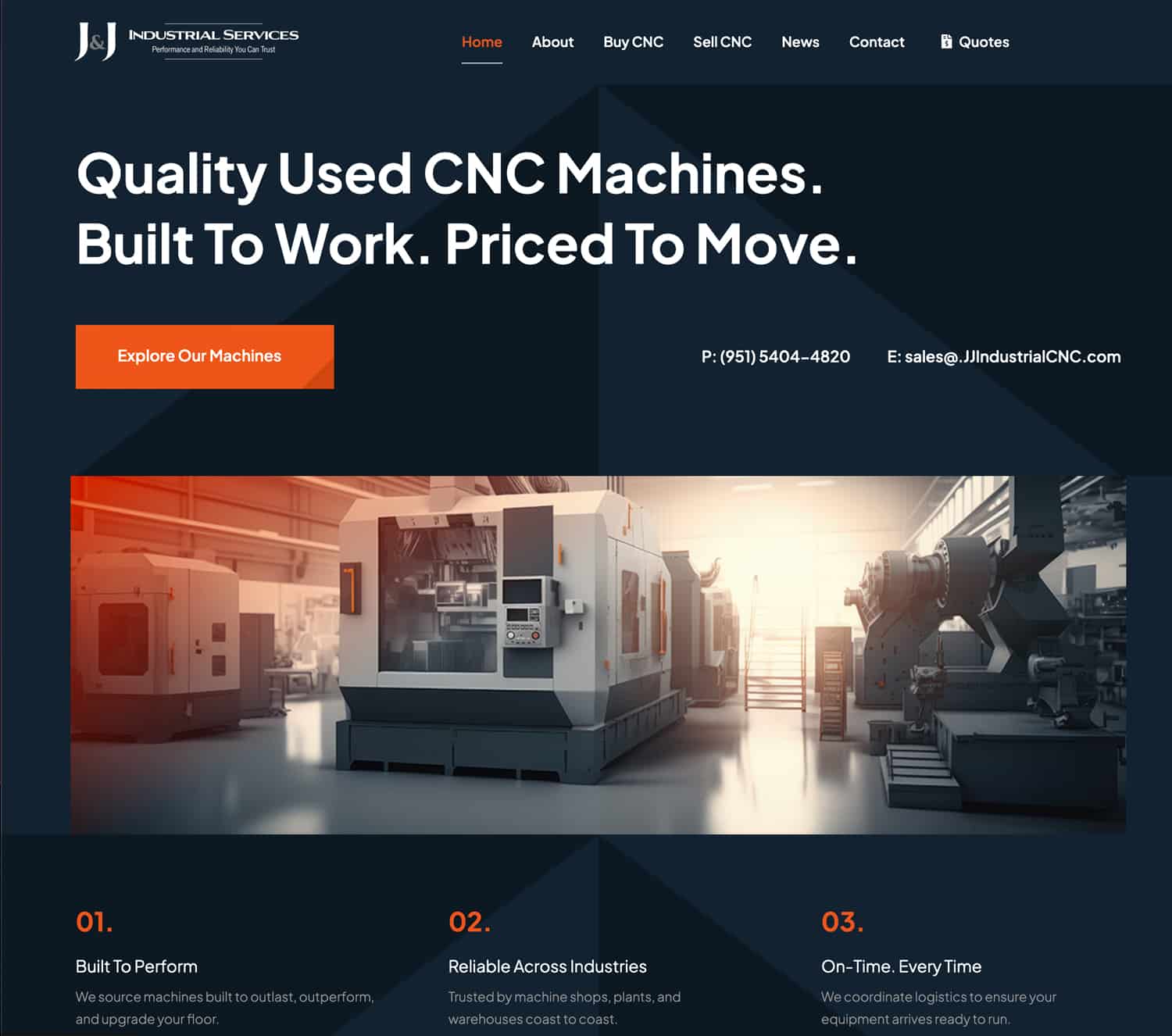 Quality used CNC machines showcased on a modern e-commerce website for J&J Industrial Services, emphasizing performance and reliability.
