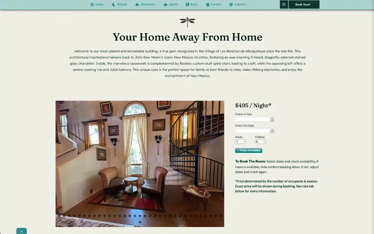 Santuario Grande casa interior with spiral staircase and arched windows